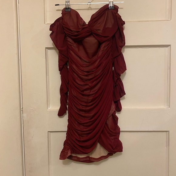 Ruched Wrap Tube Mini with detachable sleeves - Picture 3 of 8